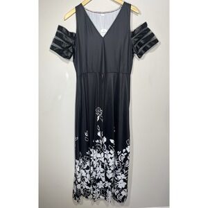 NEW Made with Love Black and White Floral Dress With Cold Shoulder Sleeves